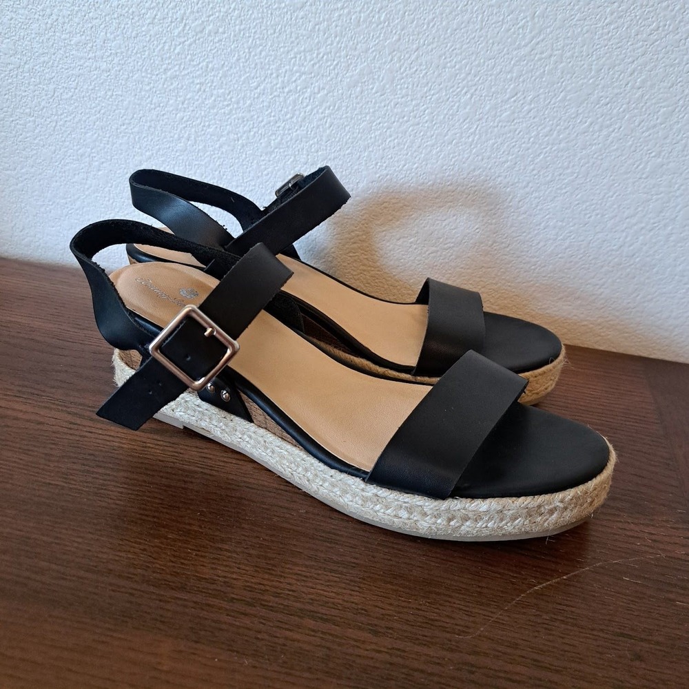 Tommy Bahama Jona Black Espadrille Wedge Sandals Womens 10M Studded Ankle Strap